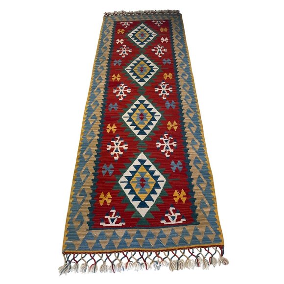Handwoven Afghan Kilim Runner Rug Geometric 3" x 8" - Picture 1 of 4